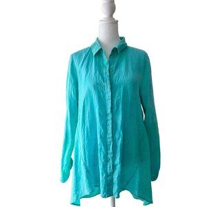 Eileen Fisher Turquoise Two-Tone Linen Tunic – Size S (Oversized Fit)